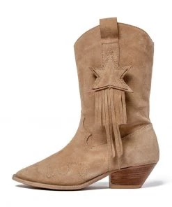 L37 Damen Cowboy /Bikerstiefelette Beige